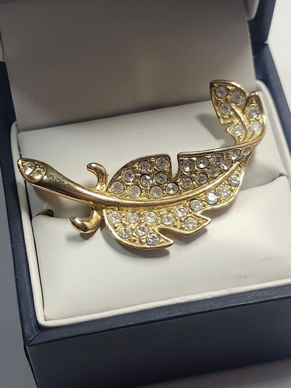18K Rolled Gold Plated Crystal Feather Brooch - Women's Jewelry